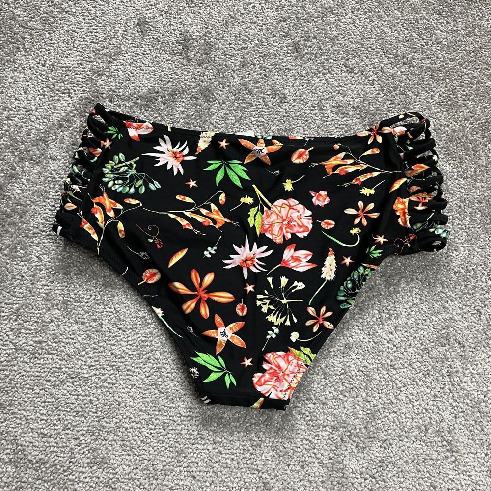 Unbranded Bikini Bottom Womens XL Multi Floral High Rise Side Strap Summer Beach